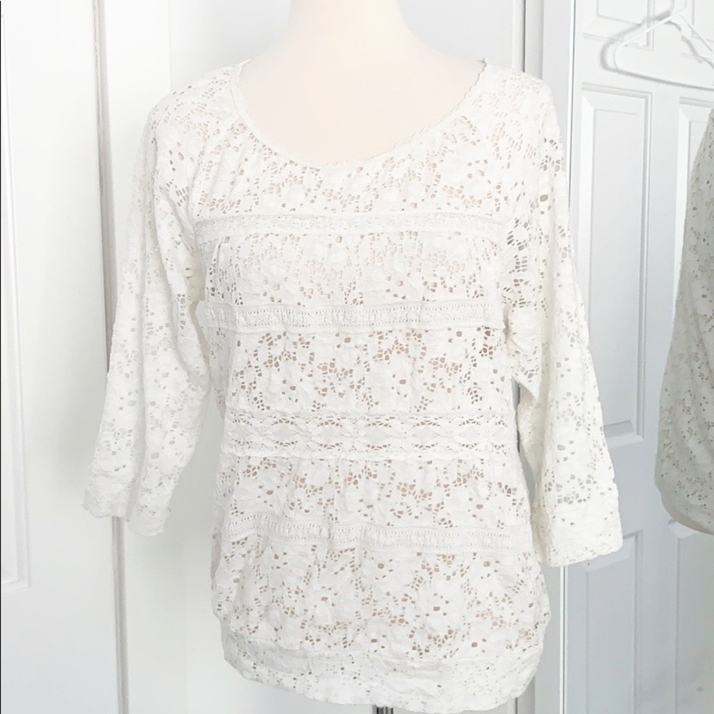 Anthropologie One September Small White Crochet Top